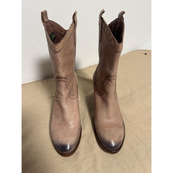 Sam Edelman Boots Womens Size 7.5 Taupe Nile Western Cowboy Leather Stacked Heel - Picture 2 of 14